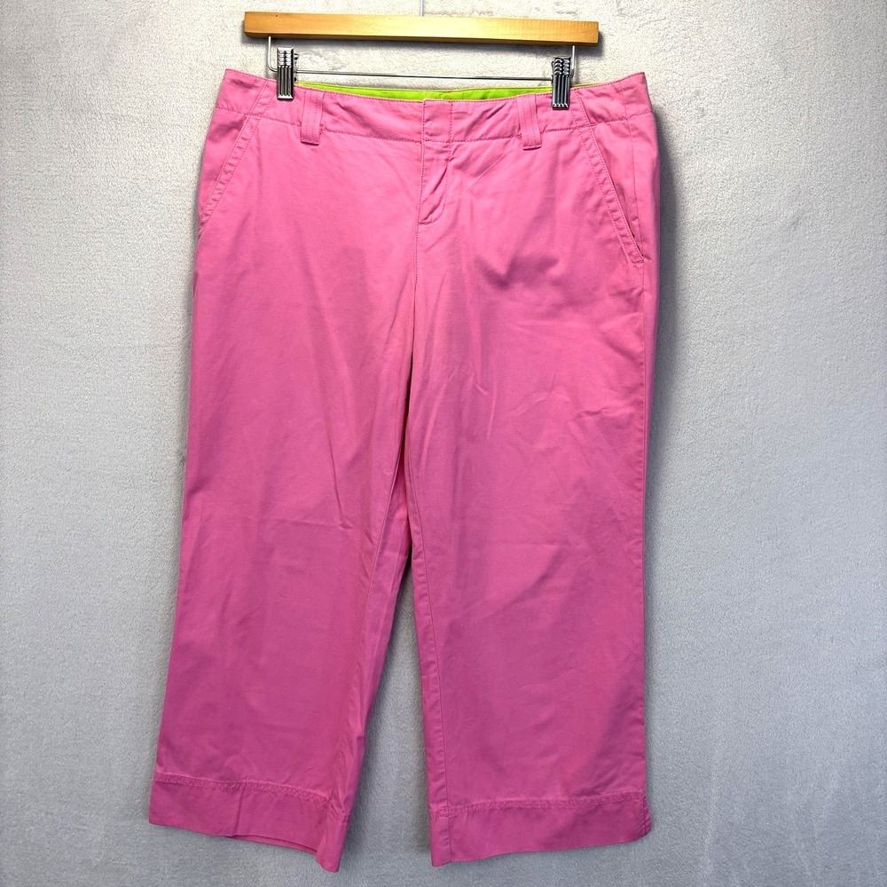 Vintage Lilly Pulitzer Pink‎ Cotton Capri Pants Womens 10 Pink Palm Beach Fit